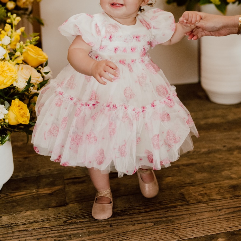 Monnalisa Tulle Floral Baby Girl Dress Birthday Gown Size 12M